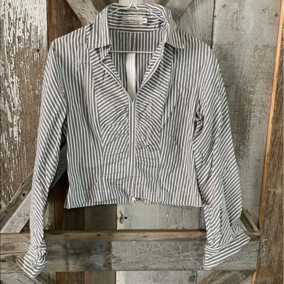 Marisa Minicucci gray & white striped cropped blouse zipper back - Picture 8 of 10